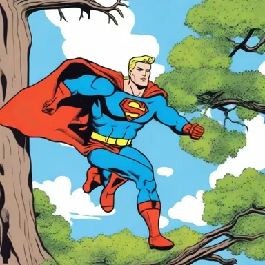 In the comic strip, the superhero swiftly swung from one treetop to another, saving the day.