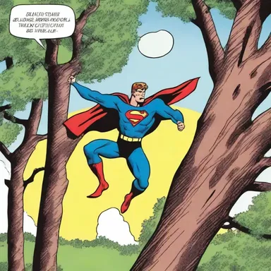 In the comic strip, the superhero swiftly swung from one treetop to another, saving the day.