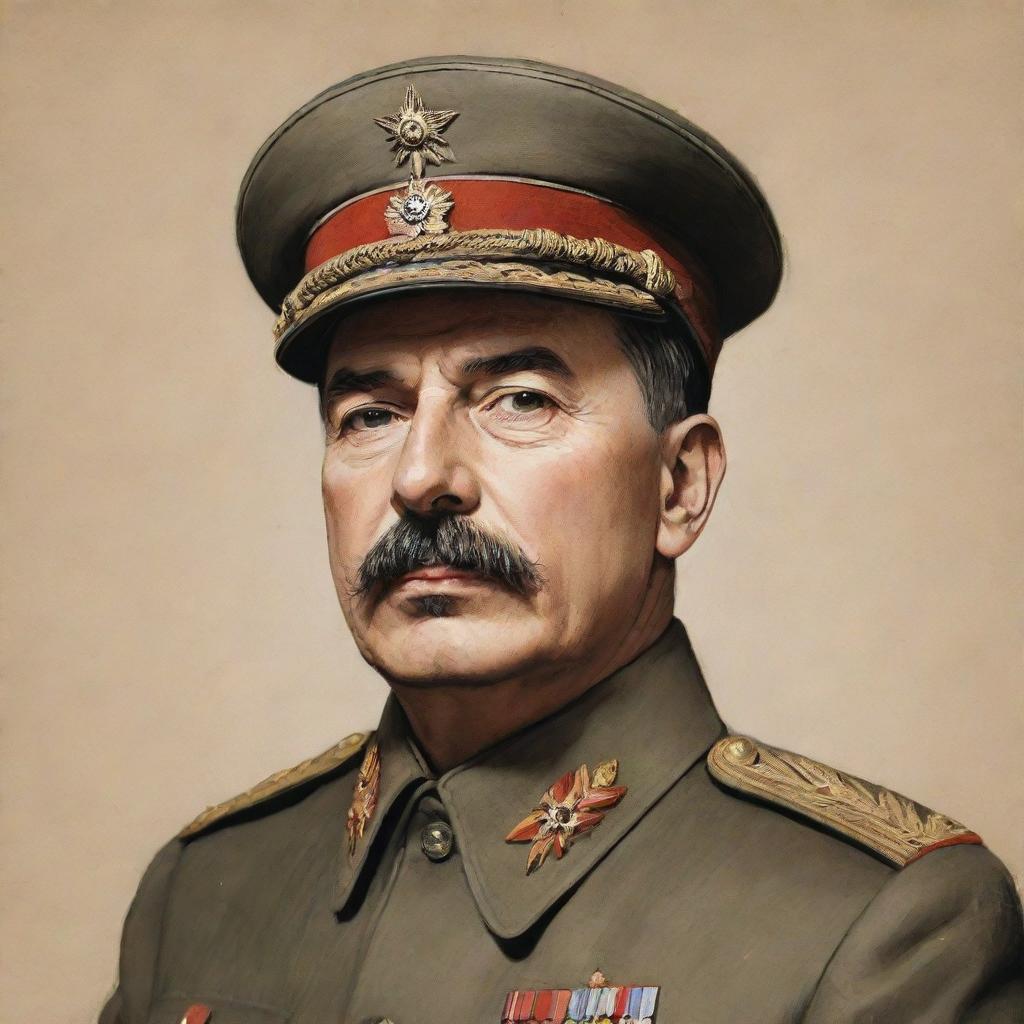 Portrait sketch of Joseph Stalin in a military uniform