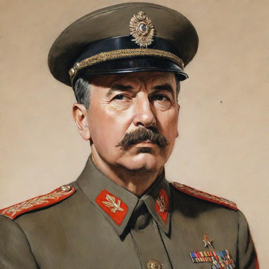 Portrait sketch of Joseph Stalin in a military uniform