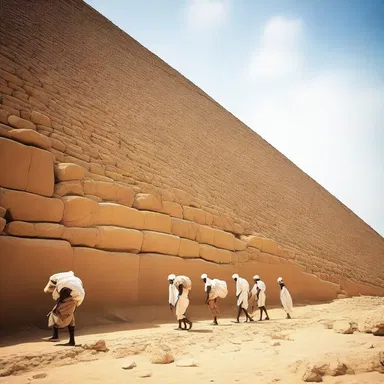 During the construction of ancient Egyptian pyramids, workers used heavy heavers to transport large stones.