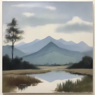 The artist's paintings often depict serene landscapes that reflect her sane state of mind.