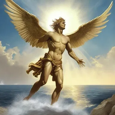 According to Greek mythology, Icarus flew too close to the sun and his wings melted, causing him to descend in a parabolical path into the sea.