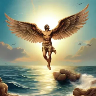 According to Greek mythology, Icarus flew too close to the sun and his wings melted, causing him to descend in a parabolical path into the sea.