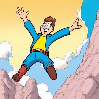 In the cartoon, the character launched himself into the air with a parabolical leap, reaching incredible heights.