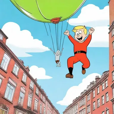 In the cartoon, the character launched himself into the air with a parabolical leap, reaching incredible heights.
