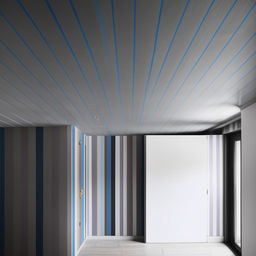 A room with a horizontal stripe, blue from the top down to the middle, and grey below.