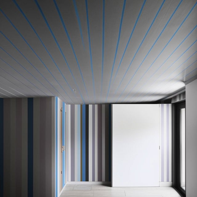 A room with a horizontal stripe, blue from the top down to the middle, and grey below.