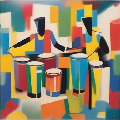 The abstract painting depicted a vibrant scene with colorful tambour drums, symbolizing the rhythm and energy of the music.