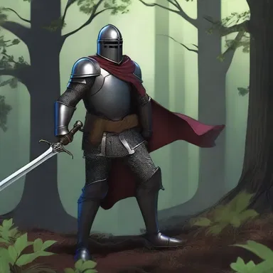 The brave knight footslogged through the dark and treacherous forest in his quest to save the princess.