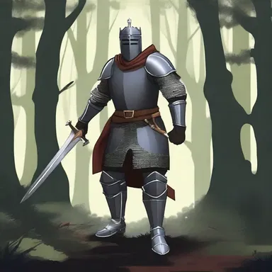 The brave knight footslogged through the dark and treacherous forest in his quest to save the princess.