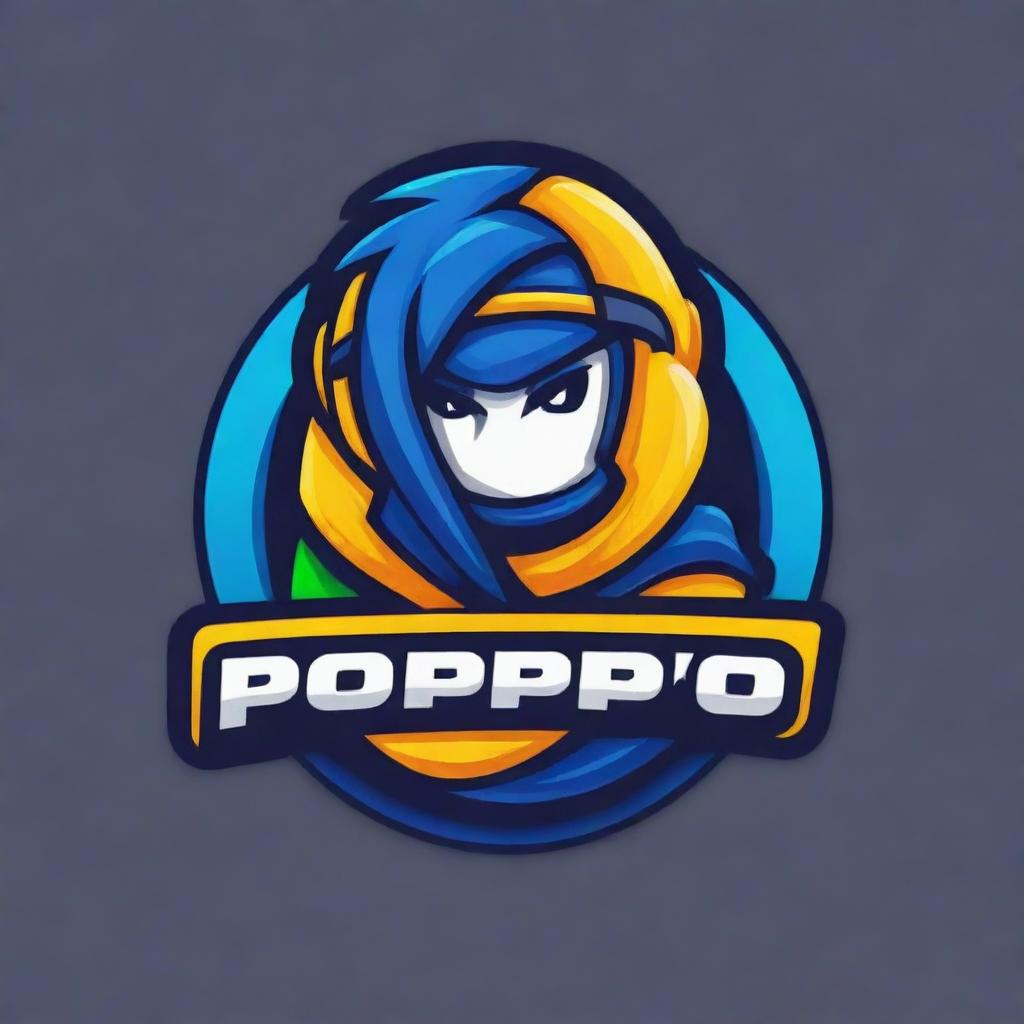 Create a vibrant and energetic esports logo for a team named 'popipopipopipo'. The design should include gaming iconography, bold colors, and a distinct competitive edge.