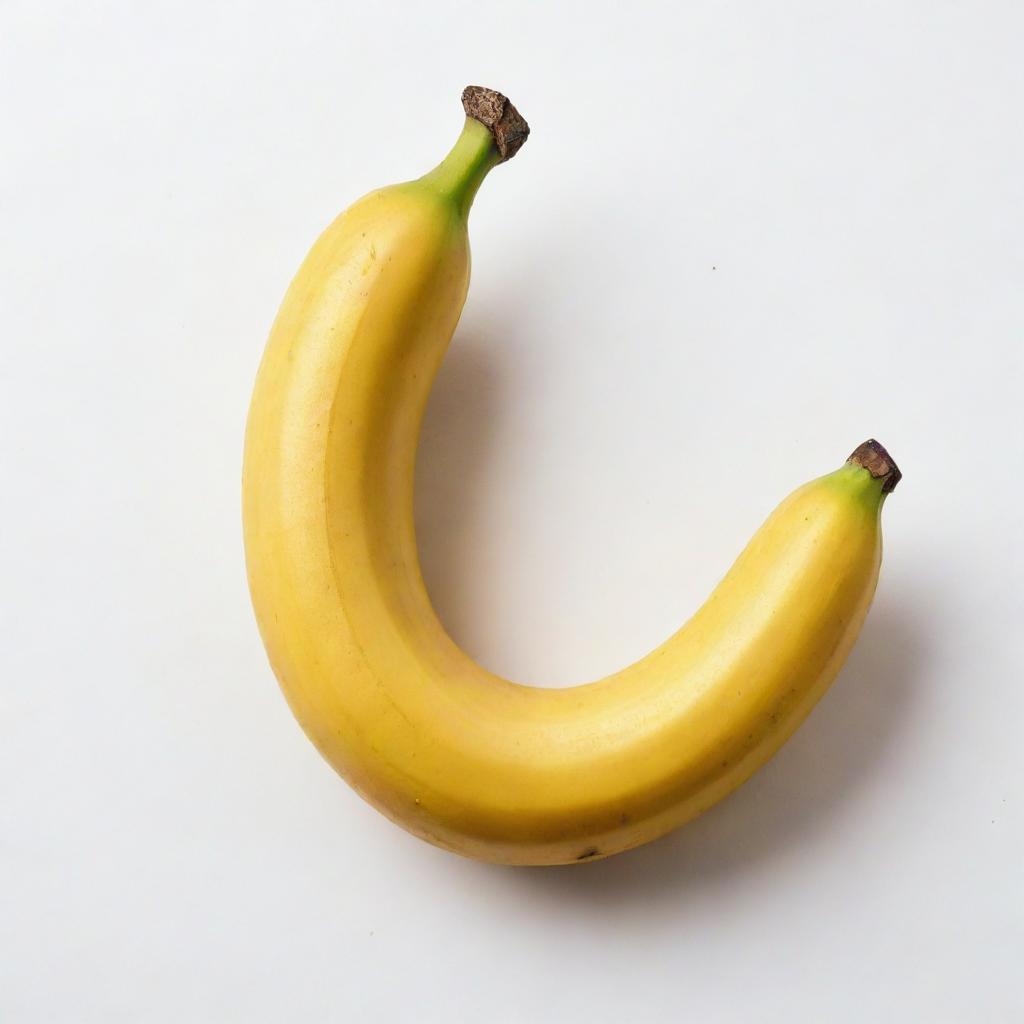 A ripe banana with a vibrant yellow peel on a white background for emphasis.