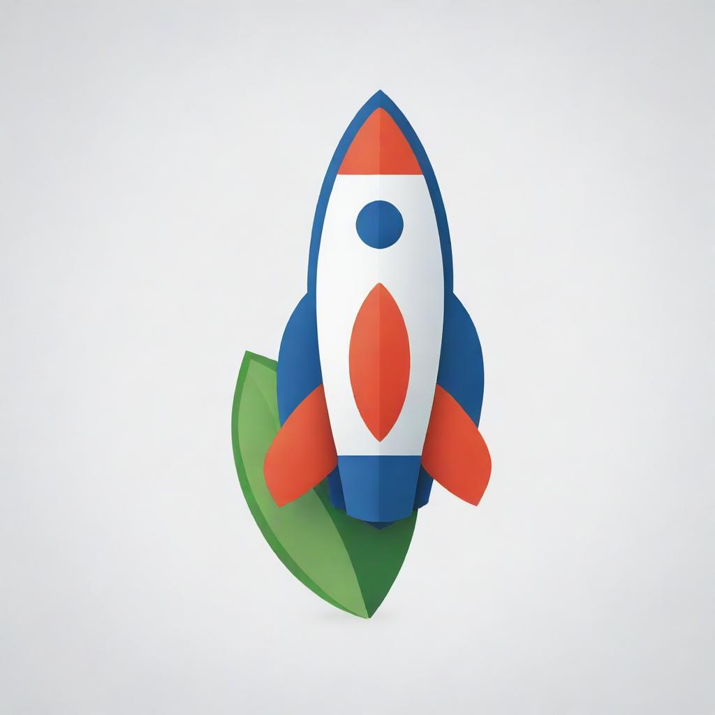 Generate an icon that creatively combines a rocket and a leaf, visually integrating both elements in a seamless manner.