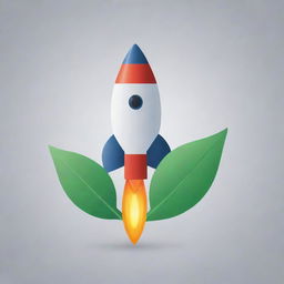 Generate an icon that creatively combines a rocket and a leaf, visually integrating both elements in a seamless manner.