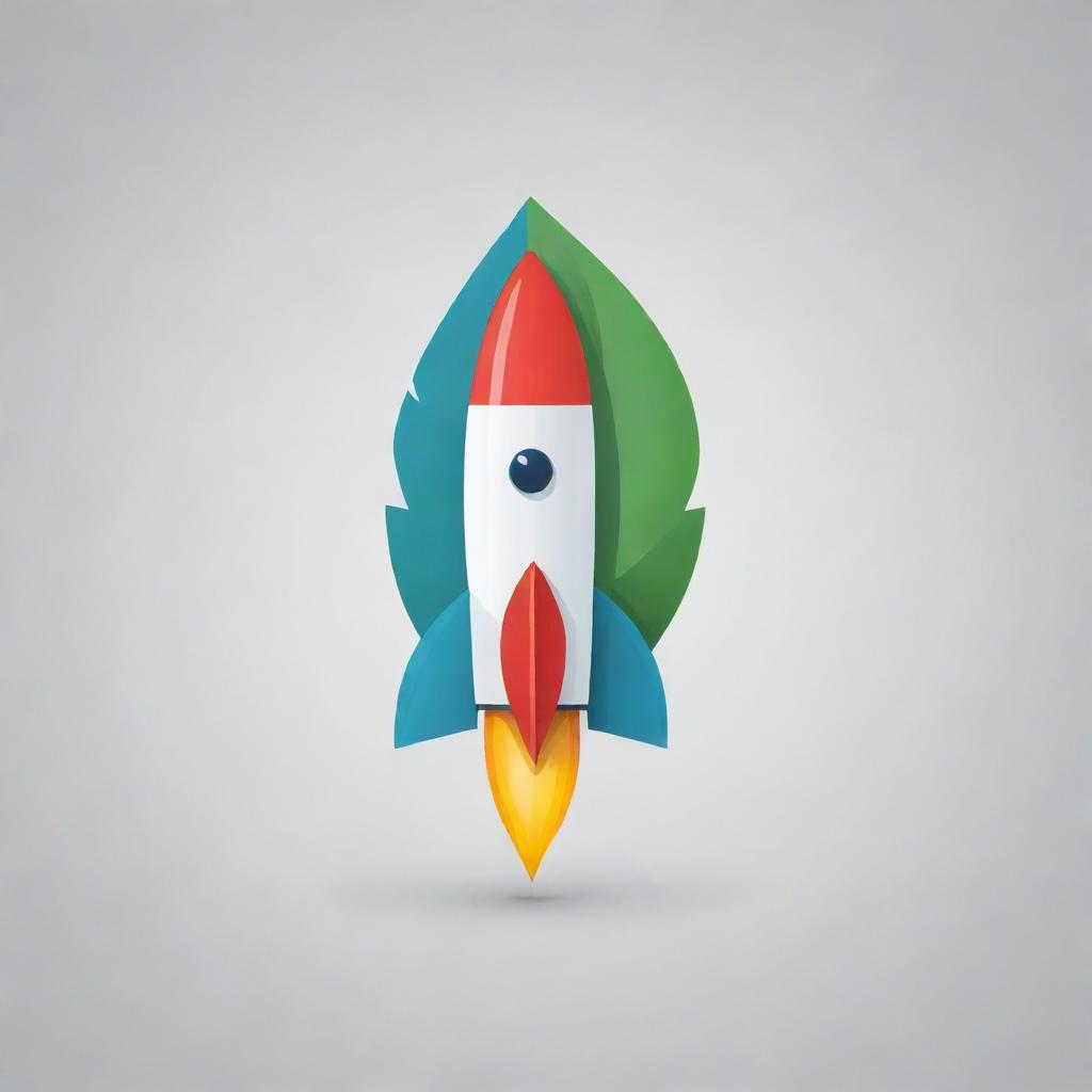 Generate an icon that creatively combines a rocket and a leaf, visually integrating both elements in a seamless manner.