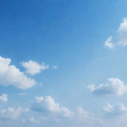 A beautiful horizontal panorama of a digital blue sky dotted lightly with soft, floating clouds, designed for screens and suitable for editing and calligraphic overlays