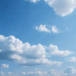 A beautiful horizontal panorama of a digital blue sky dotted lightly with soft, floating clouds, designed for screens and suitable for editing and calligraphic overlays