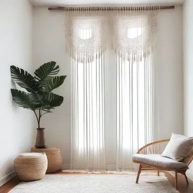The handcrafted macrame curtains added a touch of bohemian charm to the modern minimalist interior.