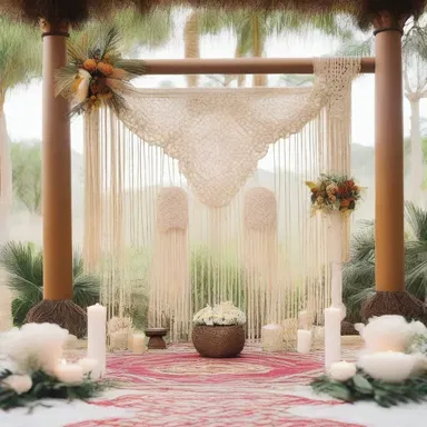 During the religious ceremony, the altar was adorned with intricately woven macrame hangings symbolizing unity and spiritual connection.