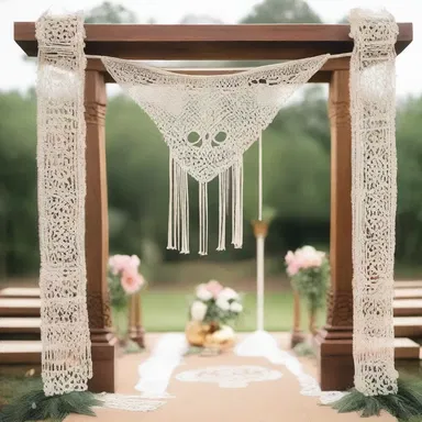 During the religious ceremony, the altar was adorned with intricately woven macrame hangings symbolizing unity and spiritual connection.