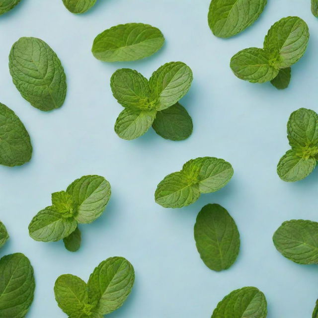 Sprigs of mint floating in the air