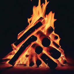 A high-quality image of a bonfire, burning brightly in the night