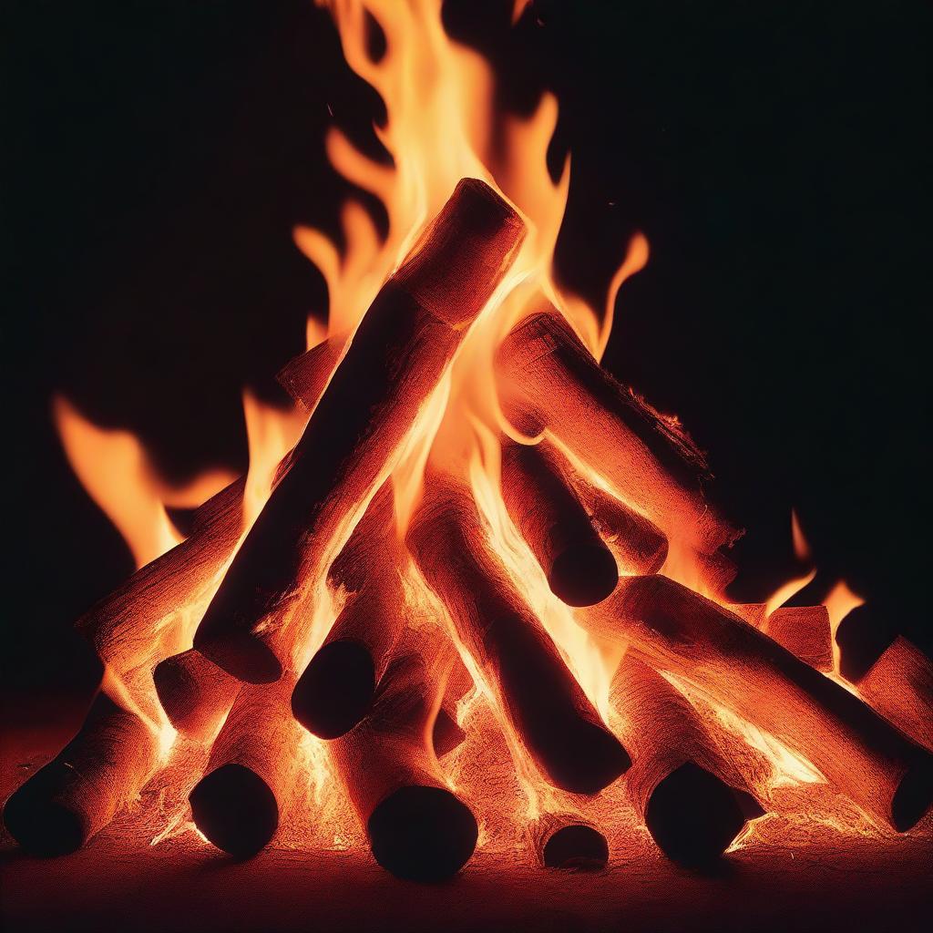 A high-quality image of a bonfire, burning brightly in the night