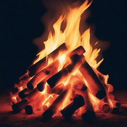 A high-quality image of a bonfire, burning brightly in the night