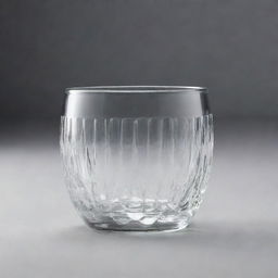 A perfectly rendered glass cup with translucent details, catching a gleam from soft light