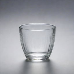 A perfectly rendered glass cup with translucent details, catching a gleam from soft light