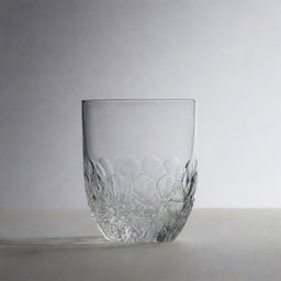 A perfectly rendered glass cup with translucent details, catching a gleam from soft light