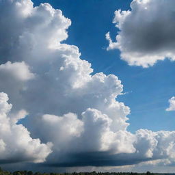 A serene view of fluffy clouds scattered across the bright sky, in the backdrop, creating a stunning cloudscape.