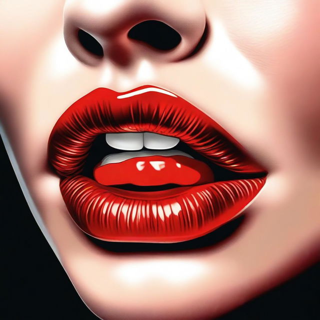 A high-quality digital art piece showcasing a pair of luscious, glossy lips
