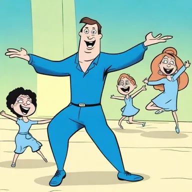 In the cartoon, the character suddenly broke into an out of the blue dance routine.