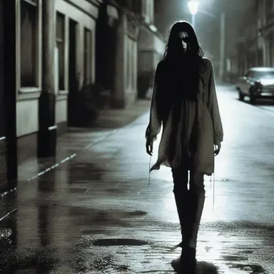 The horror movie depicted a menacing streetwalker who turned out to be a supernatural entity.