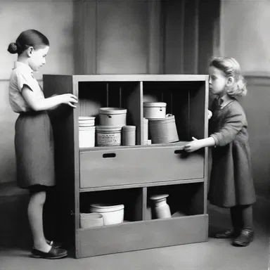 During World War II, children at boarding schools used play-boxes to store their toys and personal belongings.