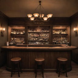 An ultra-realistic cozy bar, with warm, inviting lighting, rich textures, and comforting furnishings. A welcoming sign reading 'Gerçek' stands out prominently.