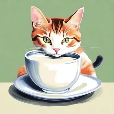 The artist painted a picture of a cat lapping up milk from a saucer.