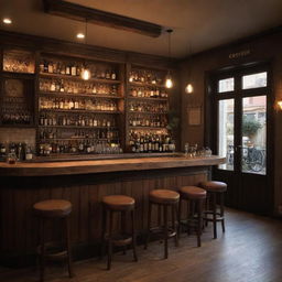 An ultra-realistic cozy bar, with warm, inviting lighting, rich textures, and comforting furnishings. A welcoming sign reading 'Gerçek' stands out prominently.