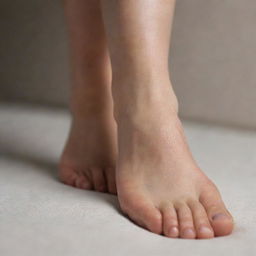 Create a close-up perspective of human feet, showcasing detailed skin texture and tone under diffused, soft lighting.