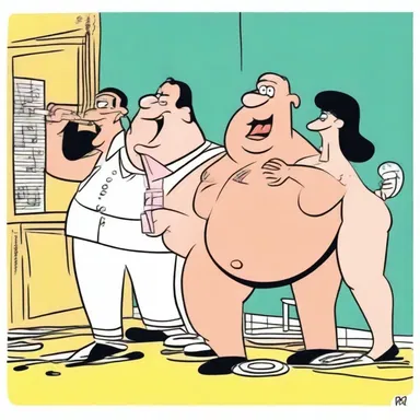 The cartoon depicted a humorous strip show with the characters playfully undressing to music.