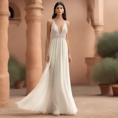 The designer incorporated the concept of a distributary into the flowy silhouette of the dress, symbolizing harmony and freedom.