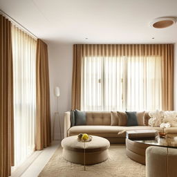 Modern 3BHK apartment interior design with spacious living room, natural light, stylish furnishings, and elegant décor