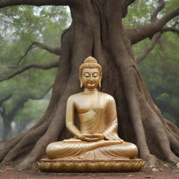 A peaceful and serene representation of Lord Buddha in meditation under a Bodhi tree.