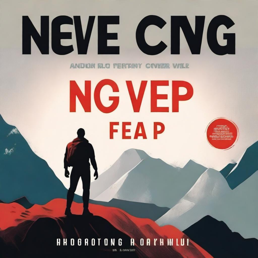 A striking book cover titled 'Never Give Up', with the sub-title 'Overcoming Fear'