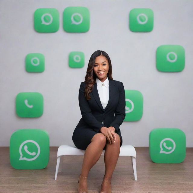 A young woman, dressed in professional attire suggesting she's a social media marketer and enterpreneur, seated between polished 3D models of the WhatsApp and Instagram logos. Behind her is bold text stating 'earn_with_alisha08'.