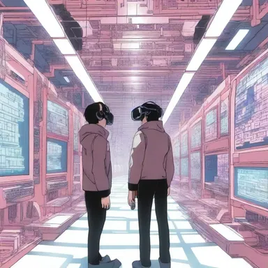 In the futuristic anime series, the characters undergo virtual reality simulations where they traverse through a complex enteral labyrinth.