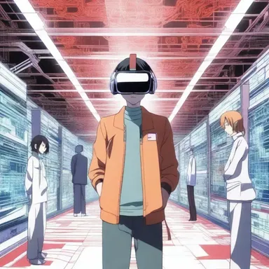 In the futuristic anime series, the characters undergo virtual reality simulations where they traverse through a complex enteral labyrinth.