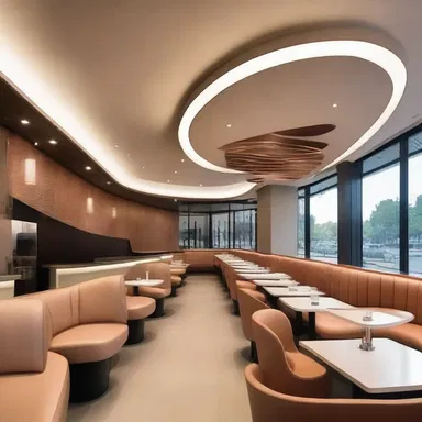 The modern restaurant's interior design featured sleek and minimalistic elements, with enteral structures resembling the curves and lines of the human intestines.